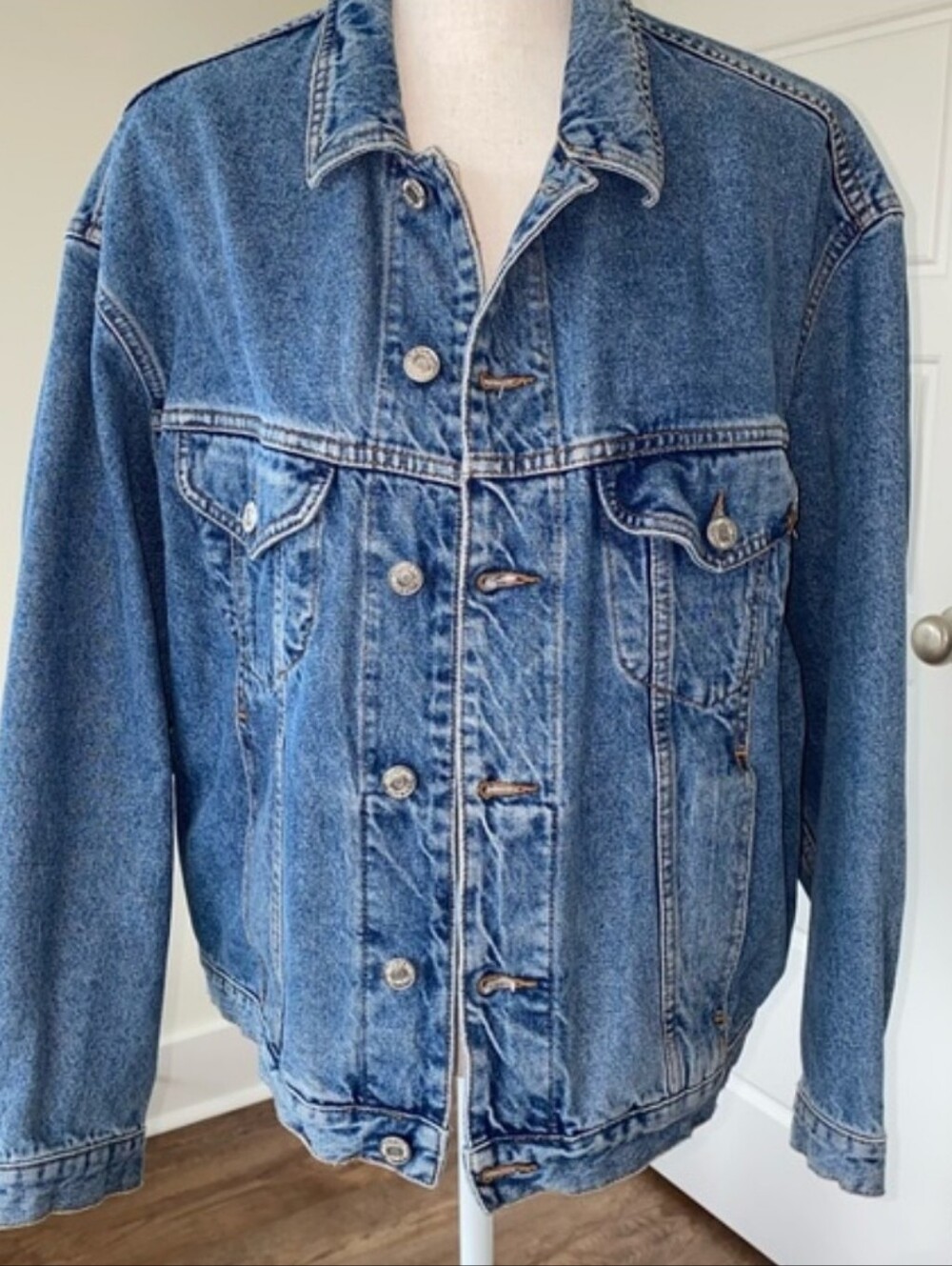 MONTE CARLO POLO & JOCKEY CLUB Denim Jean Jacket Button Front/Cuffs 4-Pockets LG